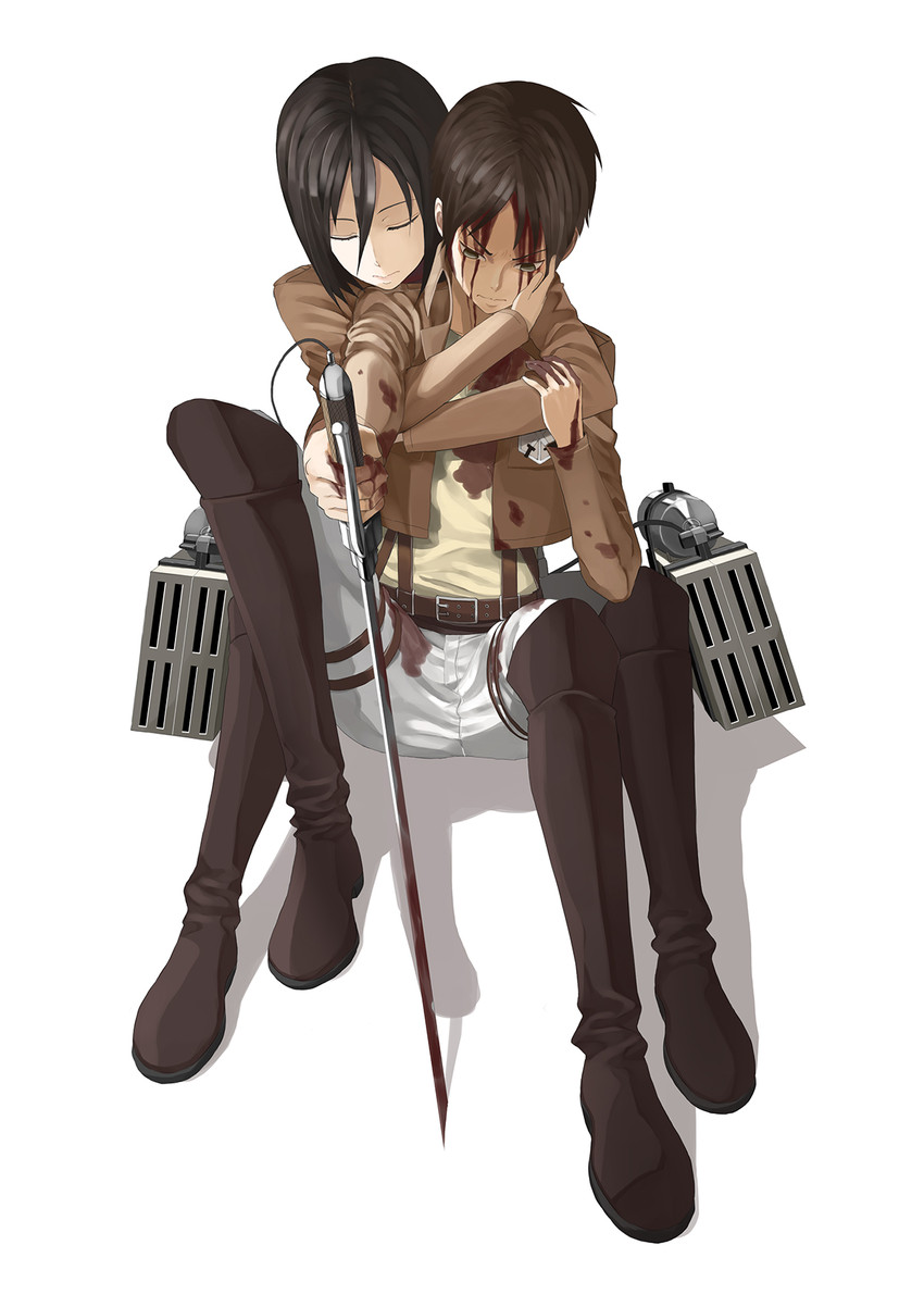 mikasa ackerman and eren yeager (shingeki no kyojin) drawn by throtem