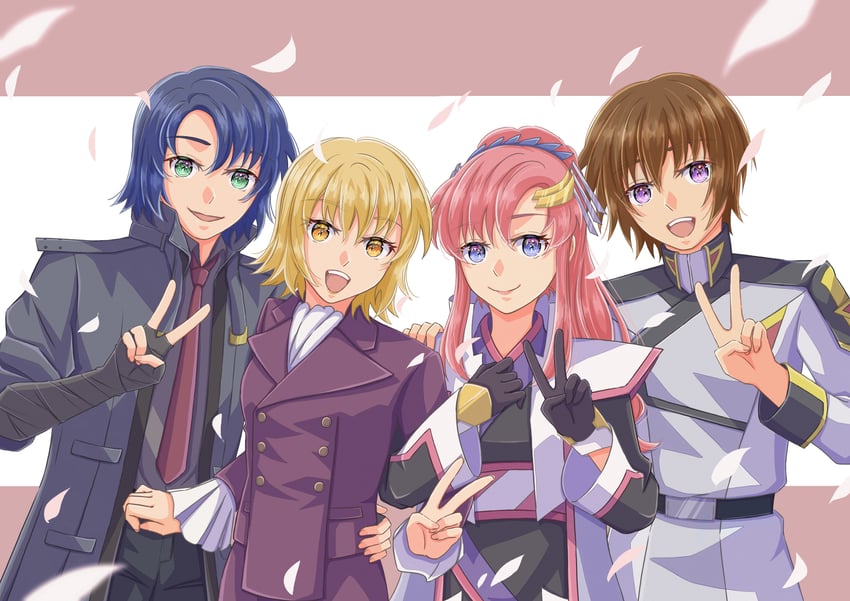 cagalli yula athha, athrun zala, lacus clyne, and kira yamato (gundam and 2 more) drawn by murasaki_remon