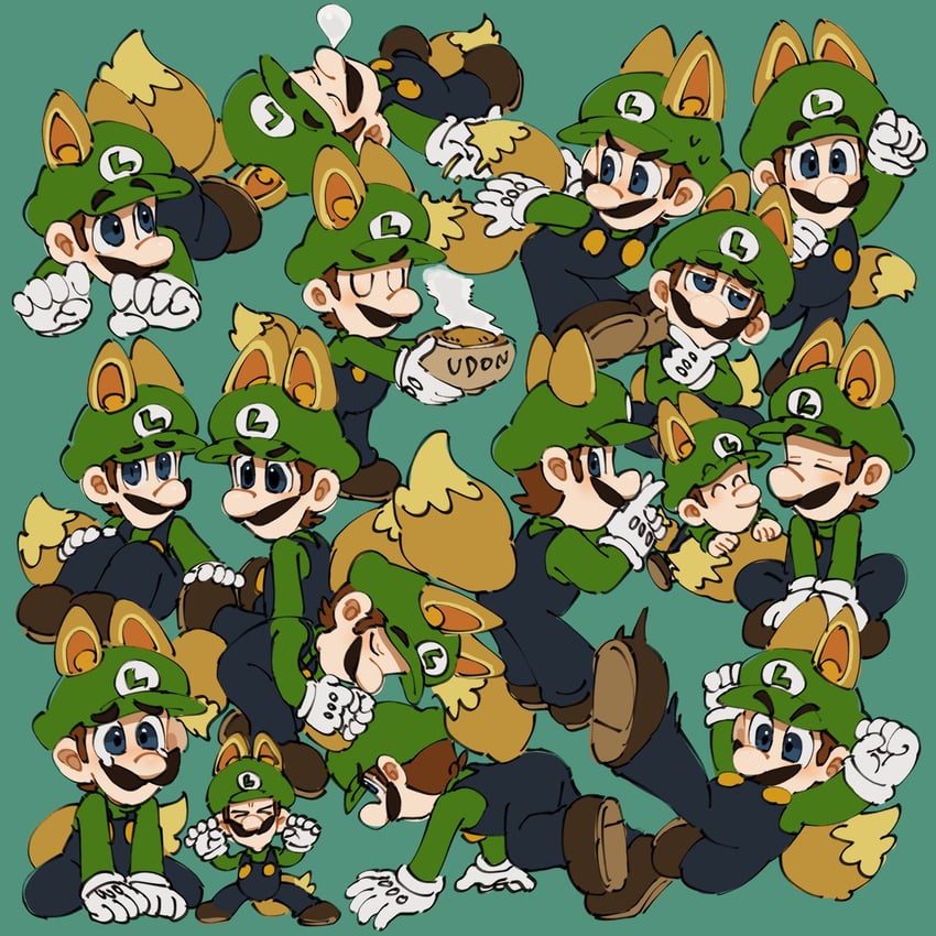 luigi, baby luigi, and kitsune luigi (mario and 1 more) drawn by mimimi_(mimimim9999)