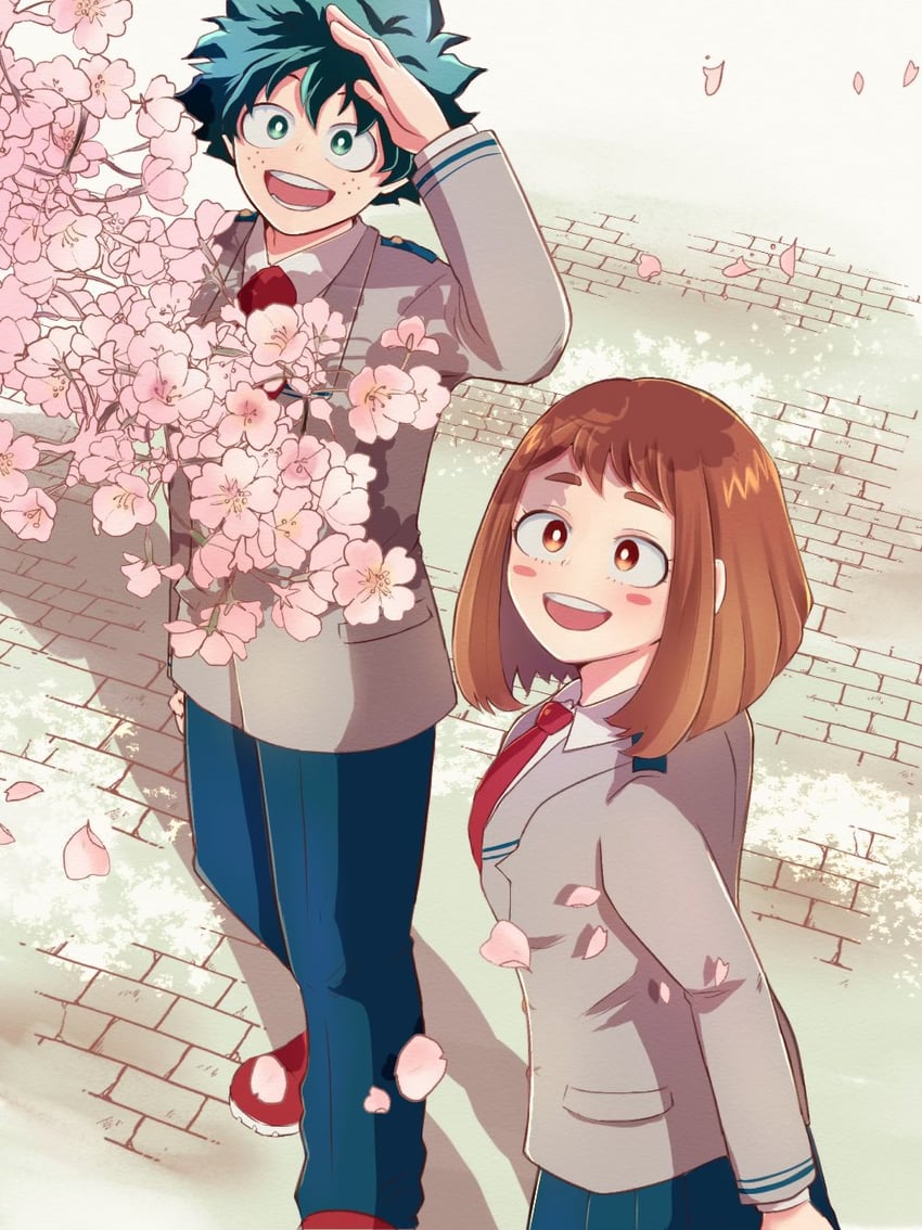 midoriya izuku and uraraka ochaco (boku no hero academia) drawn by buuu0715