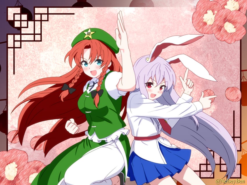 reisen udongein inaba and hong meiling (touhou) drawn by bnelsey