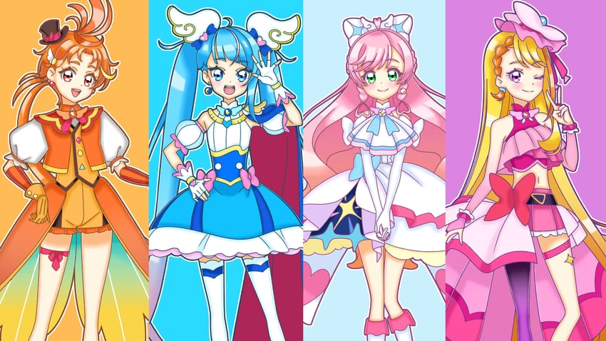 sora harewataru, nijigaoka mashiro, cure sky, hijiri ageha, cure prism, and 3 more (precure and 1 more) drawn by user_ughu2584