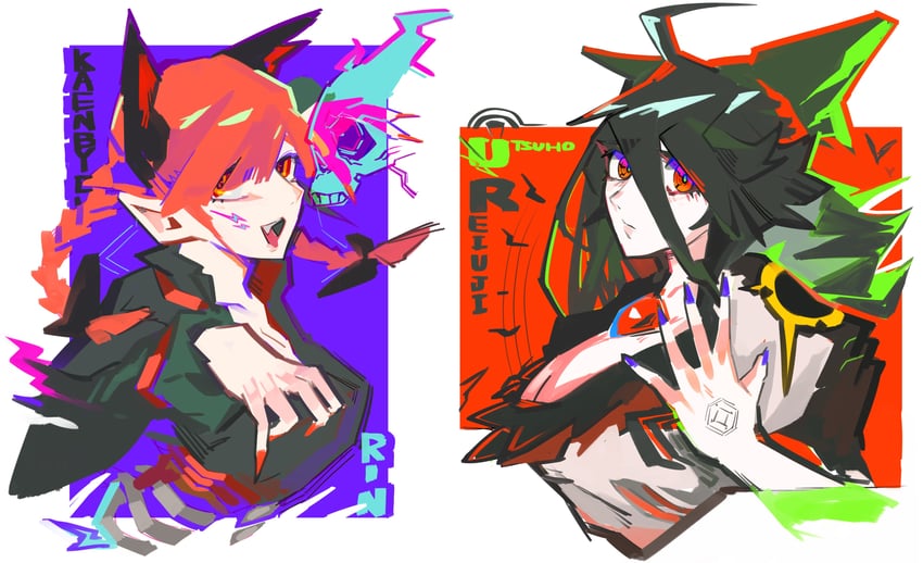 kaenbyou rin and reiuji utsuho (touhou) drawn by derorin