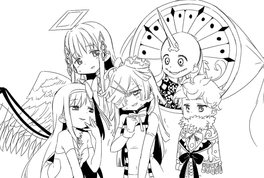 akemi homura, akuma homura, nanami yachiyo, aki mabayu, yu, and 1 more (mahou shoujo madoka magica and 2 more) drawn by abutomato