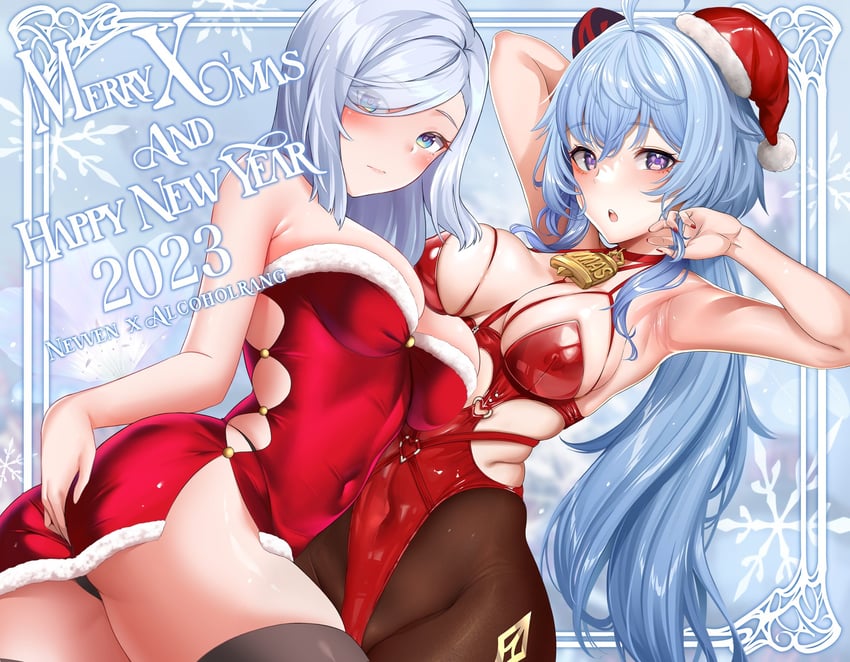 ganyu and shenhe (genshin impact) drawn by alcoholrang and nevven