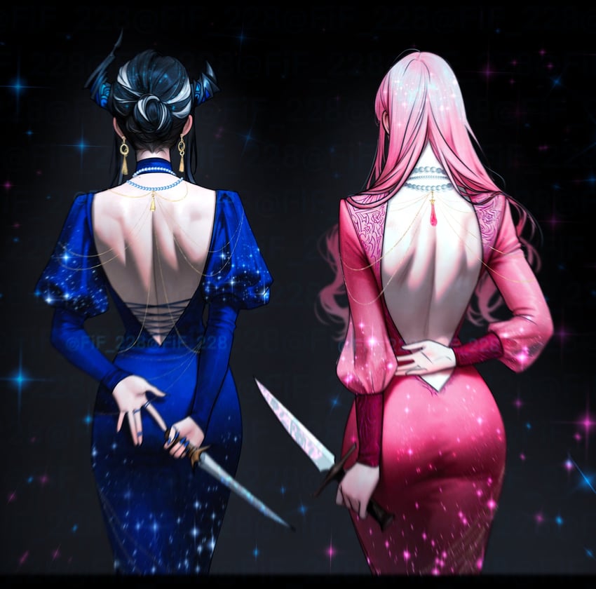 mori calliope and nerissa ravencroft (hololive and 1 more) drawn by fif_228