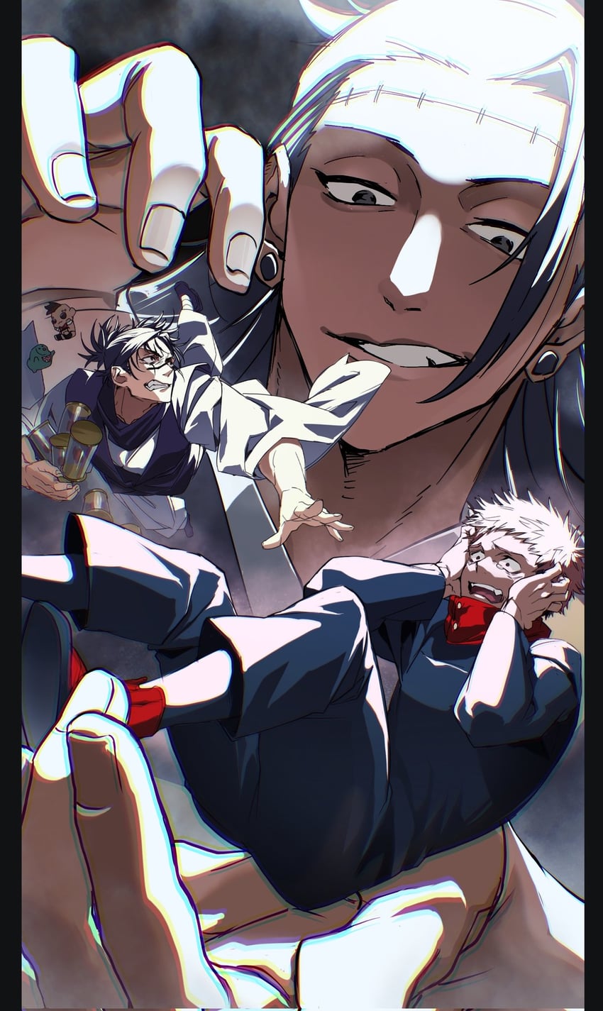 itadori yuuji, getou suguru, choso, kenjaku, kechizu, and 1 more (jujutsu kaisen) drawn by jip