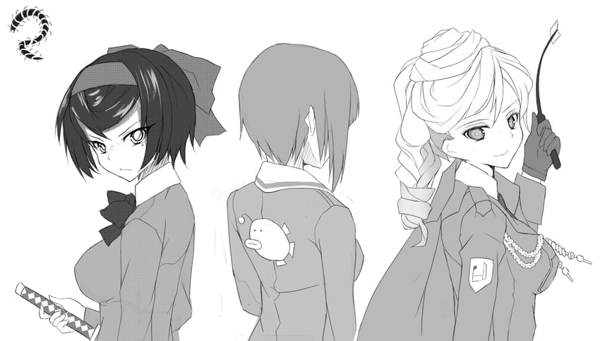 nishizumi miho, tsuruki shizuka, and jajka (girls und panzer and 1 more) drawn by bonkiru