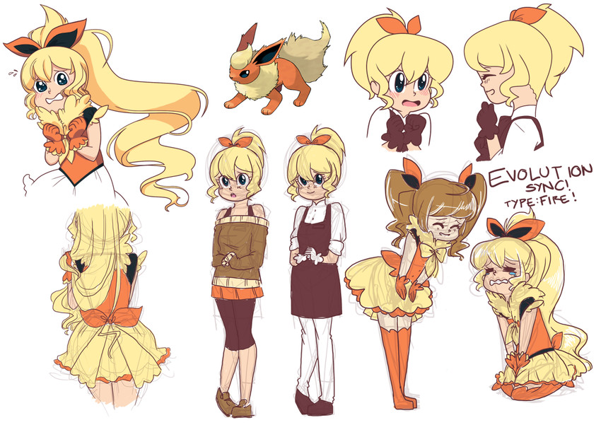 eevee, flareon, hanakawa ran, baker, and himura hotaru (original and 2 more) drawn by loony_bear