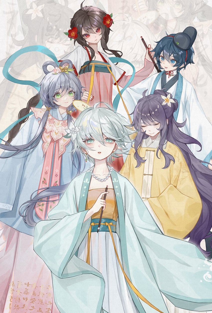 luo tianyi, yuezheng ling, yanhe, zhiyu moke, and mo qingxian (vocaloid and 1 more) drawn by senchuan_zhi