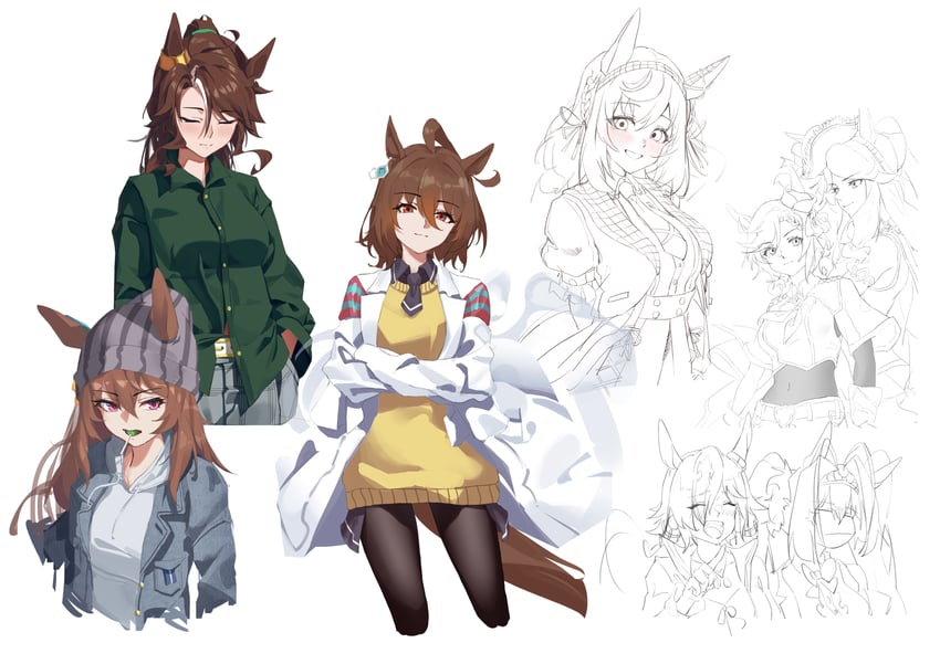 agnes tachyon, daiwa scarlet, vodka, mejiro palmer, and nakayama festa (umamusume) drawn by tuomali