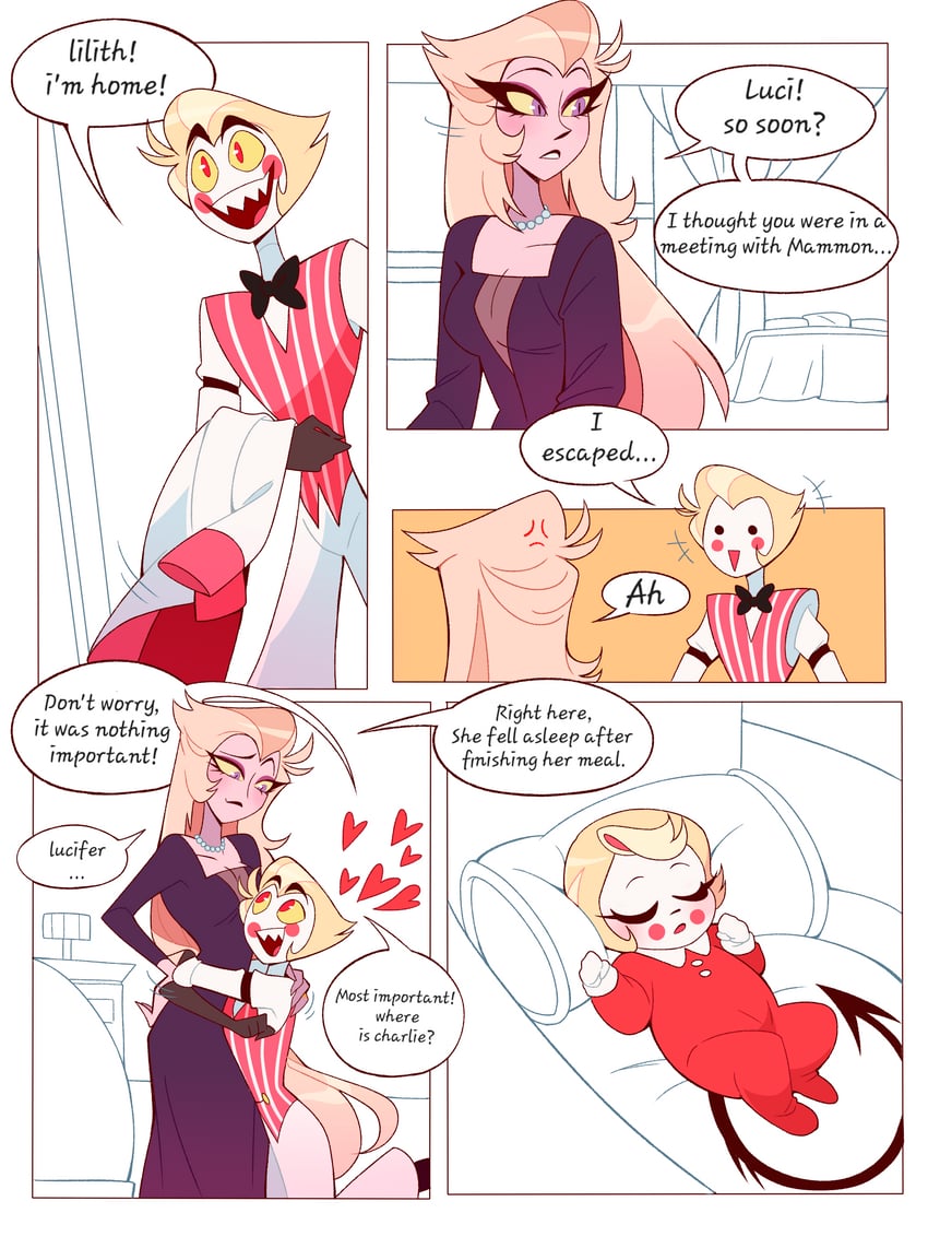 lucifer morningstar, charlie morningstar, and lilith (hazbin hotel) drawn by chandllucky
