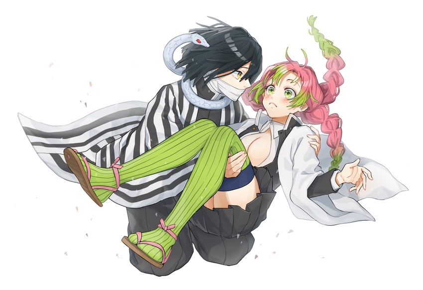 kanroji mitsuri, iguro obanai, and kaburamaru (kimetsu no yaiba) drawn by shinishi_chiho