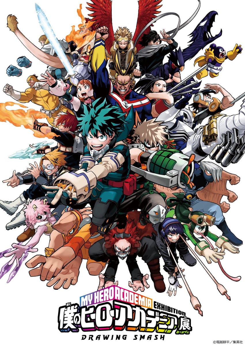 midoriya izuku, uraraka ochaco, bakugou katsuki, todoroki shoto, endeavor, and 21 more (boku no hero academia) drawn by horikoshi_kouhei