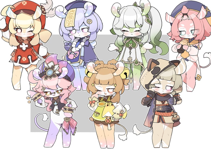 nahida, klee, qiqi, diona, sayu, and 2 more (genshin impact) drawn by shinonome_nashi