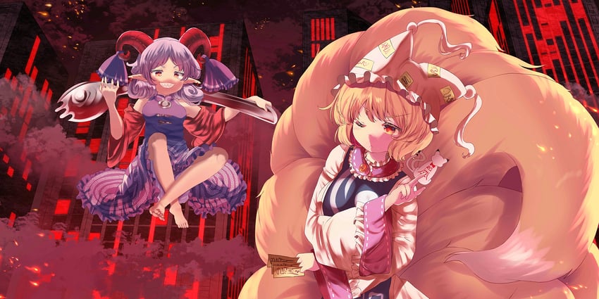yakumo ran and toutetsu yuuma (touhou and 1 more) drawn by kemo_chiharu