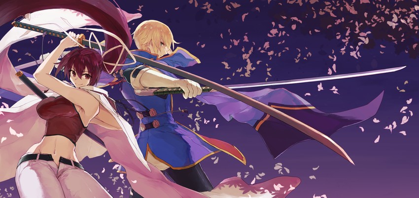 jin kisaragi and yuzuriha (blazblue and 2 more) drawn by yomogi_(bread)