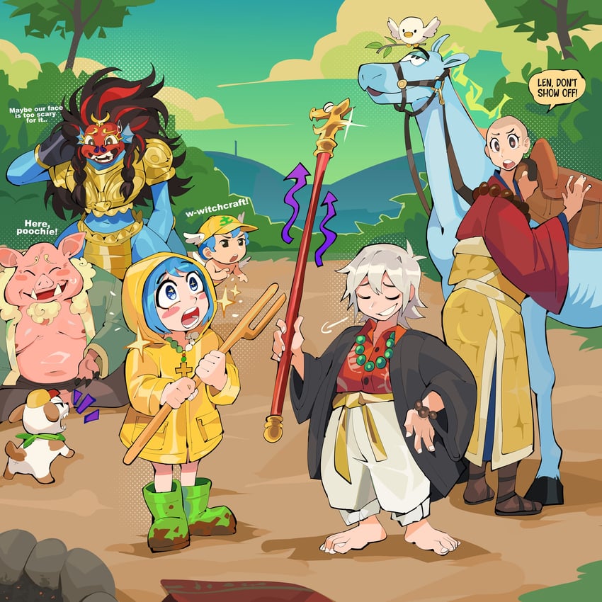 luce, tang sanzang, zhu bajie, sha wujing, and yulong (journey to the west and 1 more) drawn by diforland