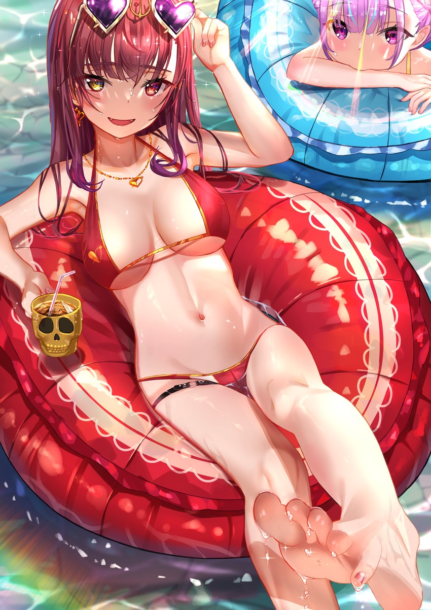 houshou marine, minato aqua, and dokuro-kun (hololive) drawn by haku_u_0818