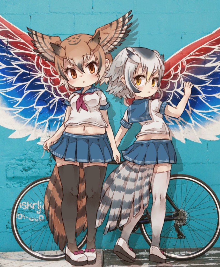 northern white-faced owl and eurasian eagle owl (kemono friends) drawn by kolshica