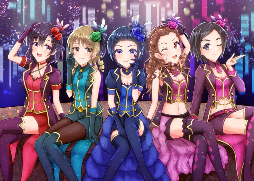 morikubo nono, shiragiku hotaru, seki hiromi, matsuo chizuru, and okazaki yasuha (idolmaster and 1 more) drawn by heruhiwe_(ymw_hel)