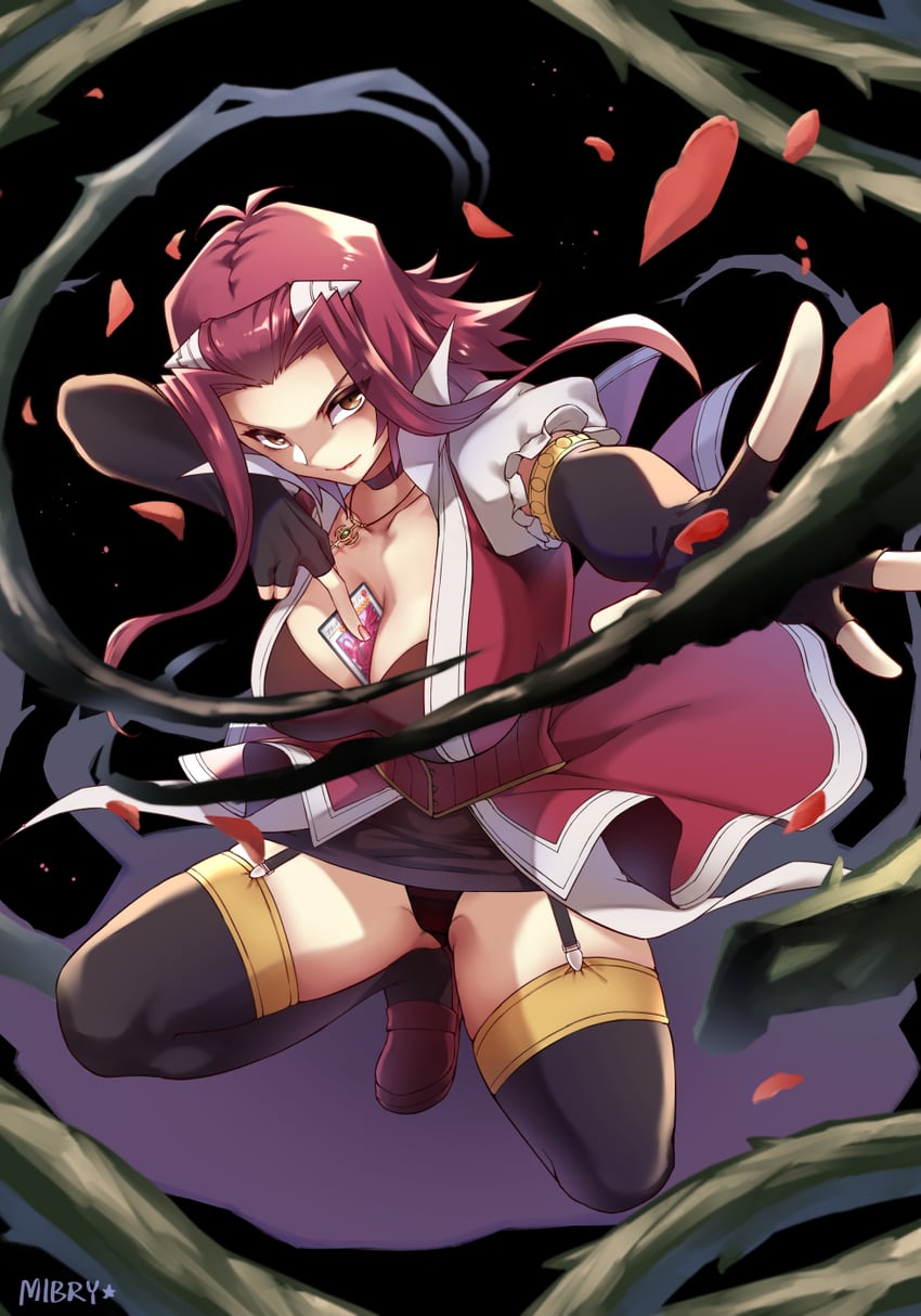 izayoi aki and black rose dragon (yu-gi-oh! and 1 more) drawn by mibry_(phrysm)