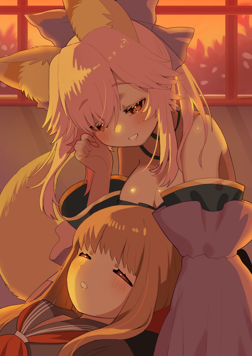 tamamo, tamamo no mae, and kishinami hakuno (fate and 2 more) drawn by tsukimi_okayu