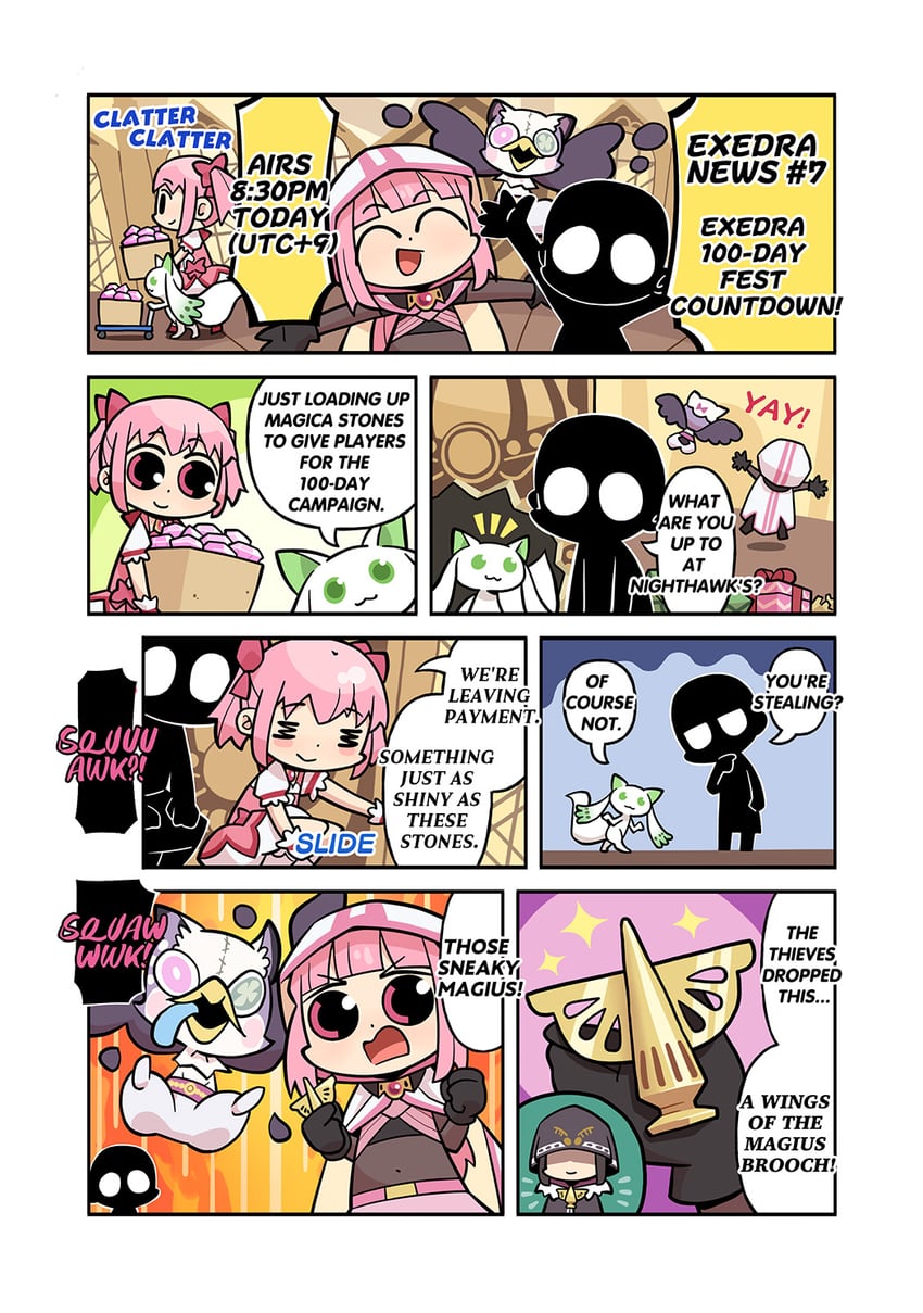 kaname madoka, tamaki iroha, a-q, namae, and nighthawk (mahou shoujo madoka magica and 1 more) drawn by papa_(shimeguru)
