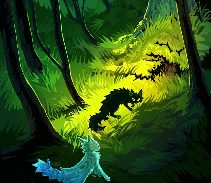 hollyleaf, jayfeather, and fallen leaves (warrior cats and 1 more) drawn by kitty_(fernwhisker)