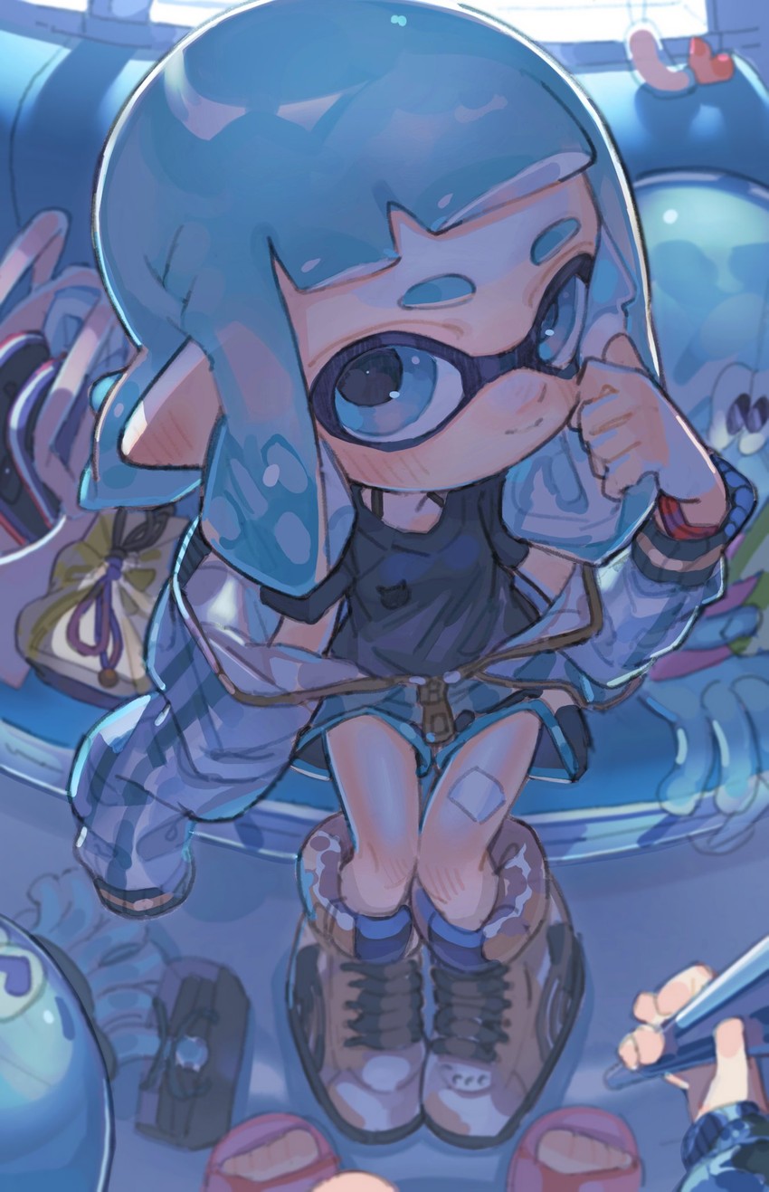 inkling player character, inkling girl, and jellyfish (splatoon and 1 more) drawn by aspara