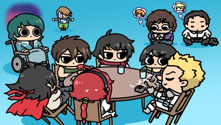 kamille bidan, setsuna f. seiei, mineva lao zabi, heero yuy, mikazuki augus, and 6 more (gundam and 8 more) drawn by afei_(sfma3248)