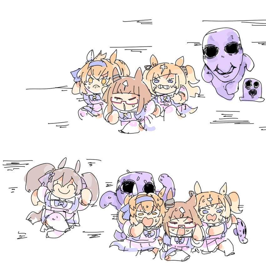 smart falcon, transcend, espoir city, furioso, and the oni (umamusume and 1 more) drawn by oshaka_(haguki)