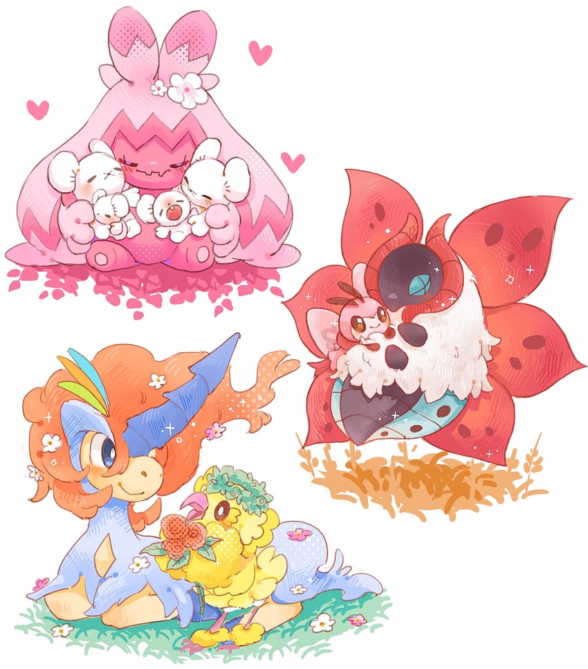 tinkaton, ribombee, volcarona, oricorio, maushold, and 1 more (pokemon) drawn by hyoudo_(d2_isu)