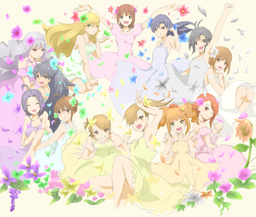 hoshii miki, kisaragi chihaya, amami haruka, kikuchi makoto, shijou takane, and 8 more (idolmaster) drawn by sumiko_(sumikop)