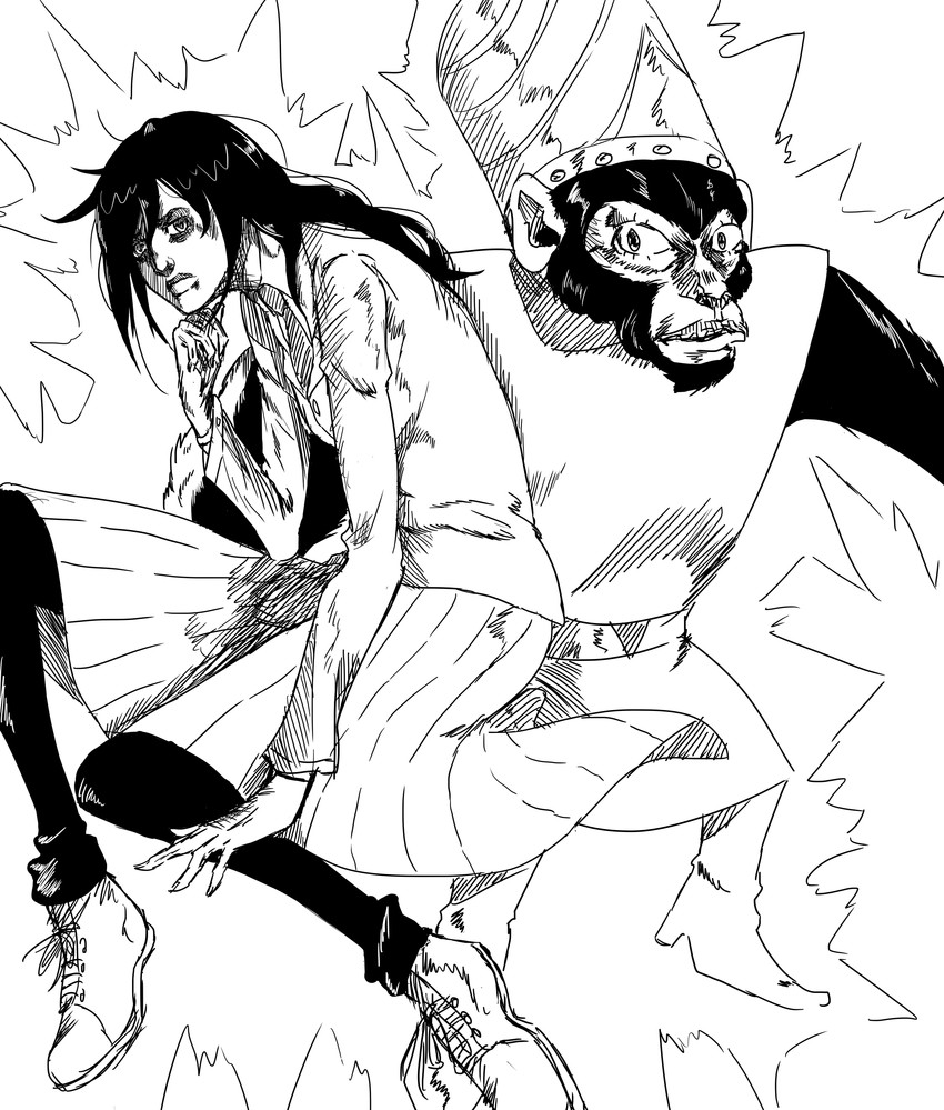 kuroki tomoko and mojo jojo (jojo no kimyou na bouken and 2 more) drawn by drawfag
