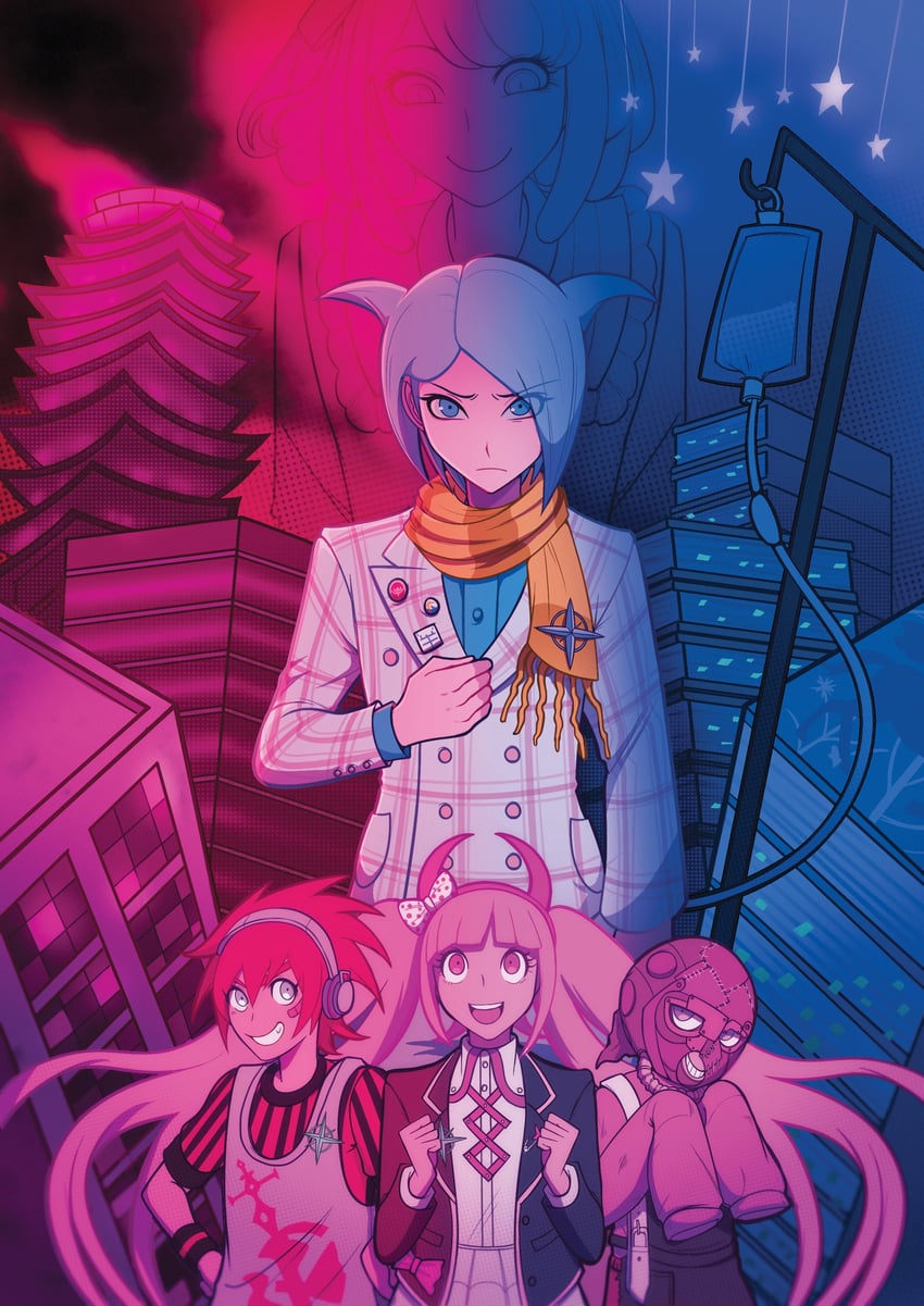 towa monaca, utsugi kotoko, shingetsu nagisa, daimon masaru, and kemuri jataro (danganronpa and 1 more) drawn by phantomorrow