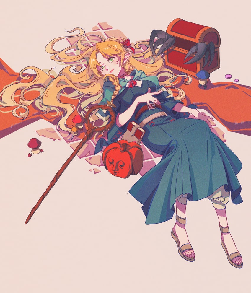 marcille donato and walking mushroom (dungeon meshi) drawn by zhiwu_qunluo