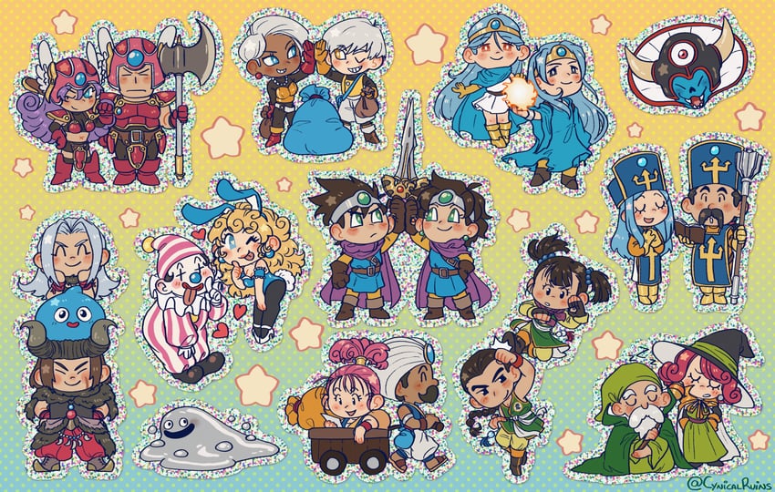slime, warrior, sage, priest, hero, and 9 more (dragon quest and 1 more) drawn by aurora_(cynicalruins)