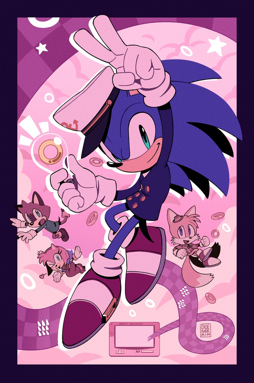 sonic the hedgehog, amy rose, tails, and barry the quokka (sonic and 1 more) drawn by digimin