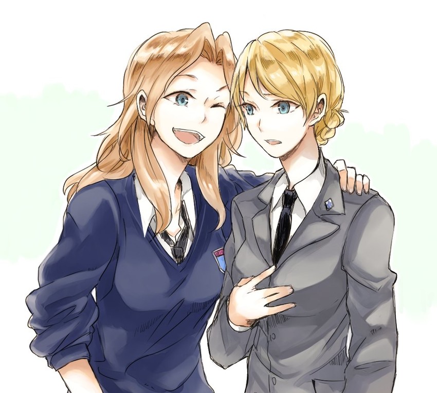 darjeeling and kay (girls und panzer) drawn by yuuyu_(777)
