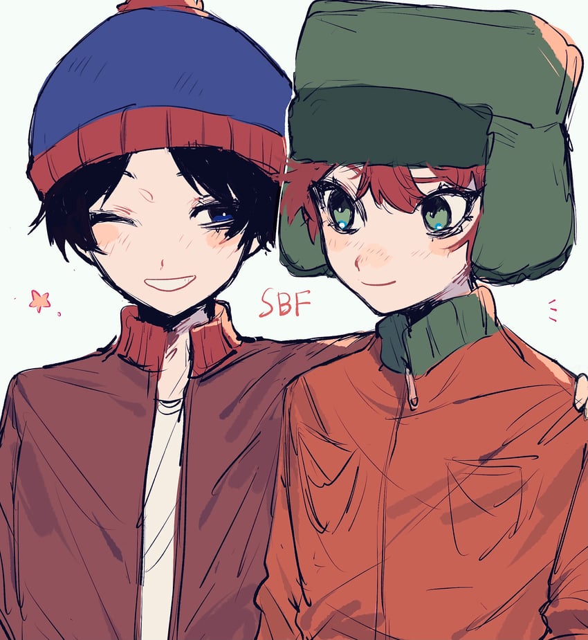 stan marsh and kyle broflovski (south park) drawn by sippudayo
