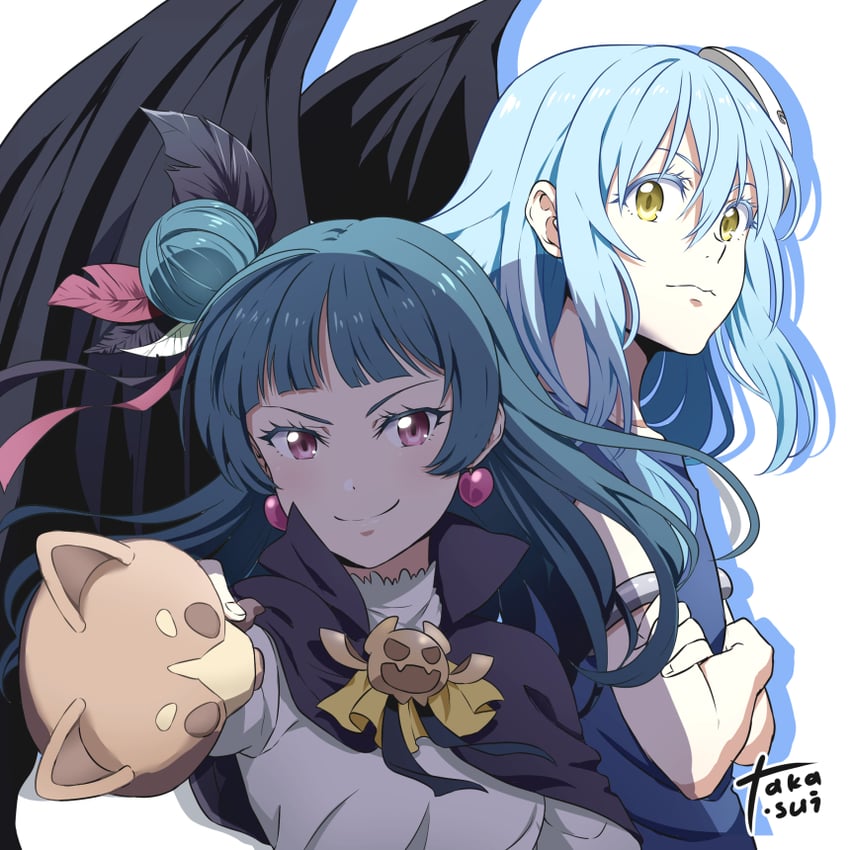 tsushima yoshiko, rimuru tempest, and yohane (love live! and 3 more) drawn by takamizawa_usui