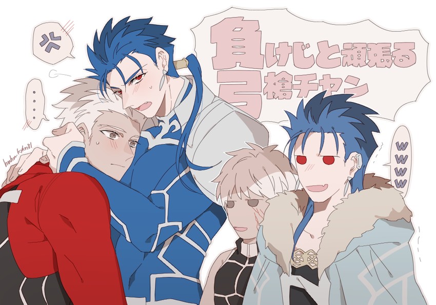 archer, cu chulainn, and archer alter (fate and 1 more) drawn by namahamu_(hmhm_81)