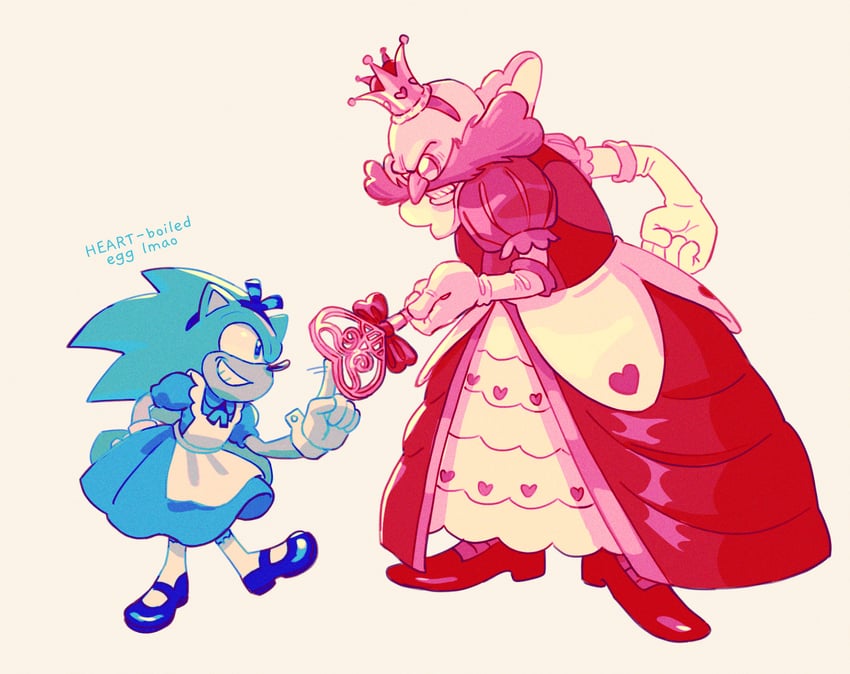 sonic the hedgehog, alice, dr. eggman, and queen of hearts (sonic and 1 more) drawn by ochibrochi