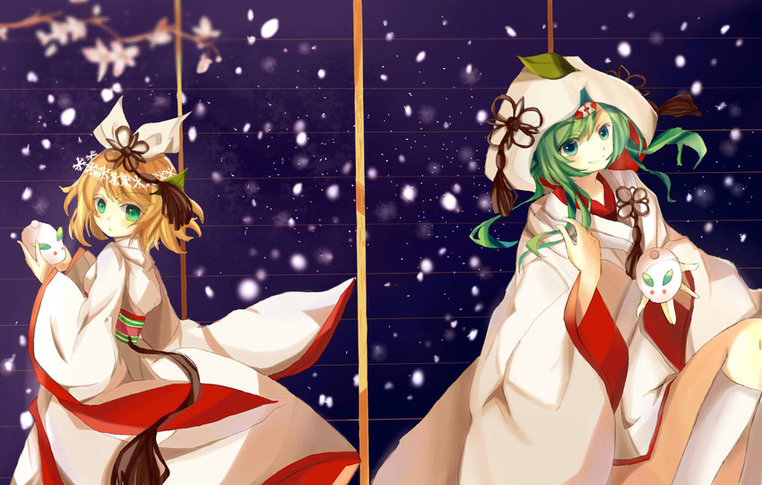 hatsune miku, kagamine rin, yuki miku, and yuki rin (vocaloid) drawn by brant_briefs