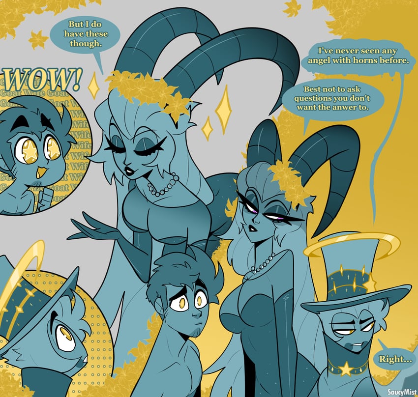 lucifer morningstar, lilith, and adam (hazbin hotel) drawn by saucymist