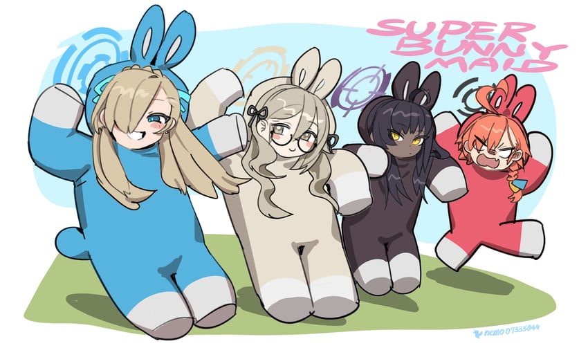 asuna, karin, neru, and akane (blue archive and 1 more) drawn by nemo_(leafnight)