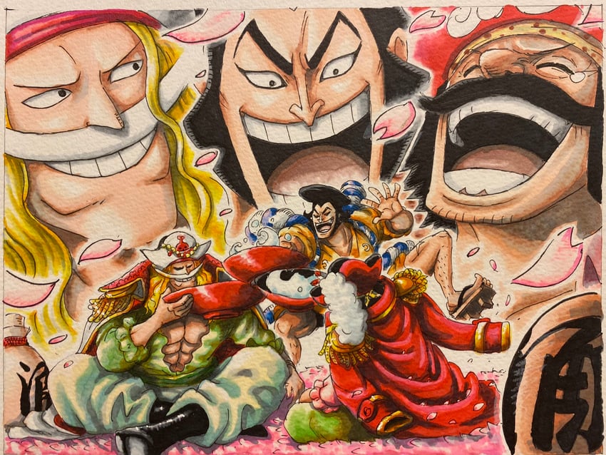 gol d. roger, edward newgate, and kouzuki oden (one piece) drawn by daichan_op