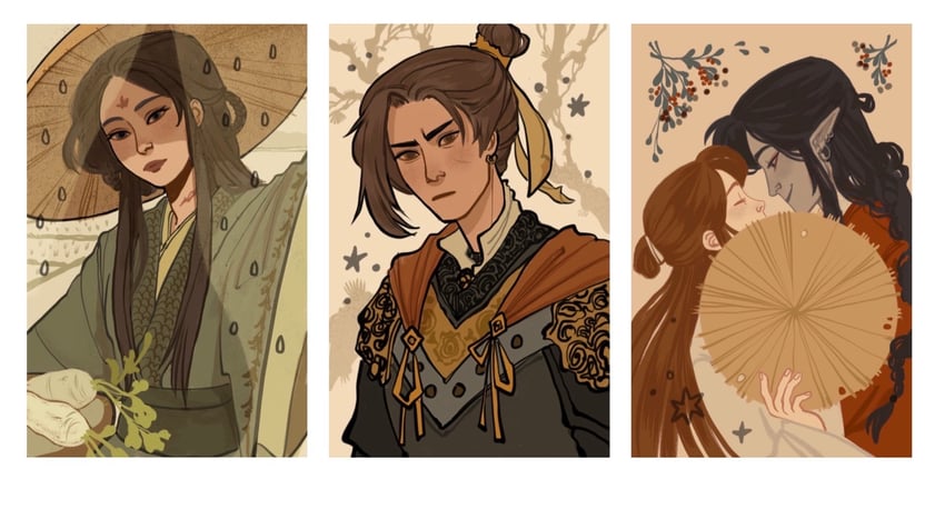 xie lian, hua cheng, feng xin, and yushi huang (tianguan cifu) drawn by yaroslava_murashko
