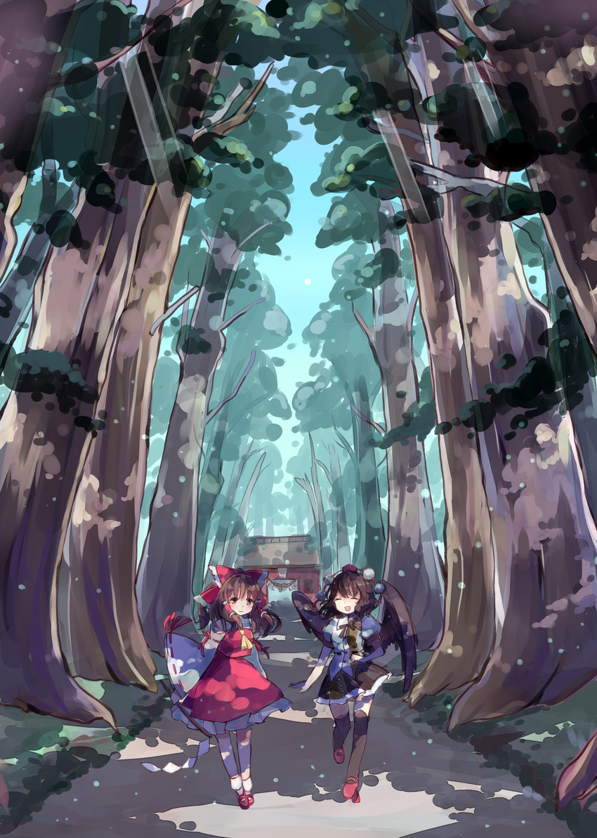 hakurei reimu and shameimaru aya (touhou) drawn by hiyoko_no_tataki